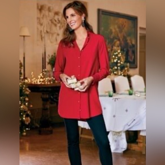 Soft Surroundings Tops - Soft surroundings Vivian ruffle trim button down blouse red size large 2BV56